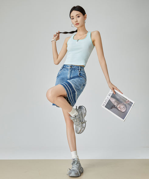 Line Hem Denim Shorts