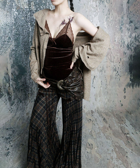 Sheer Lace Trim Velvet Camisole