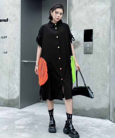 Neon Pocket Shirt Dress