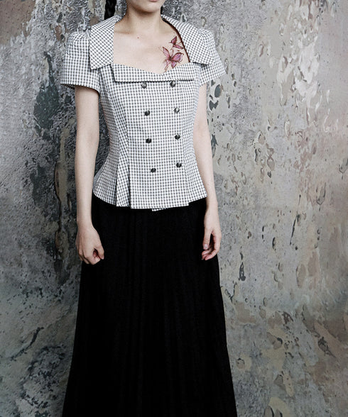 Grid Line Panel Blouse