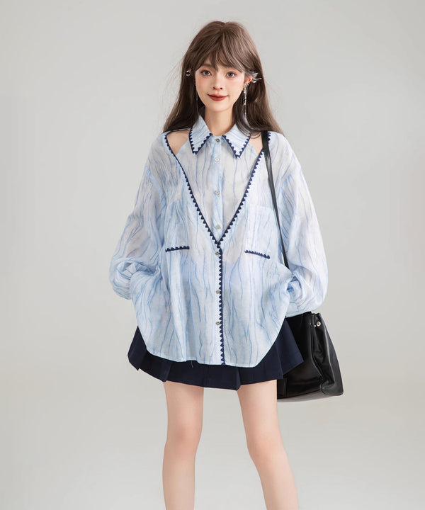 Shoulder Slit Gather Blouse