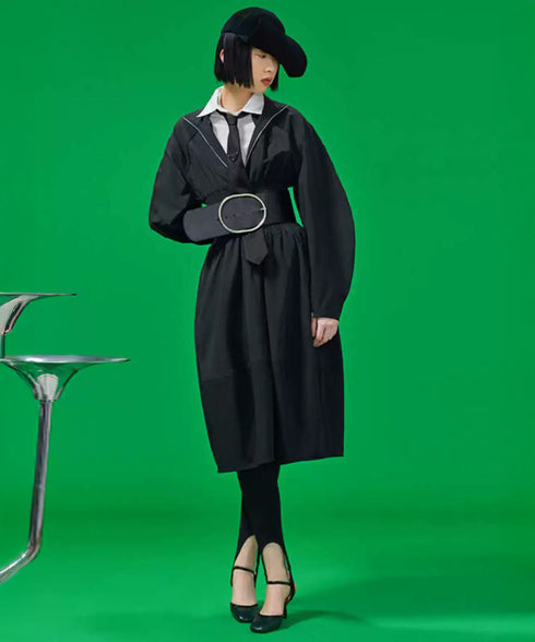 Zip High Neck Balloon Dress