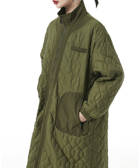 Quilted High Neck Long Coat