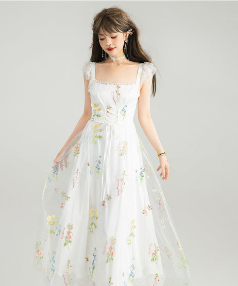 Floral Lace-Up Midi Dress