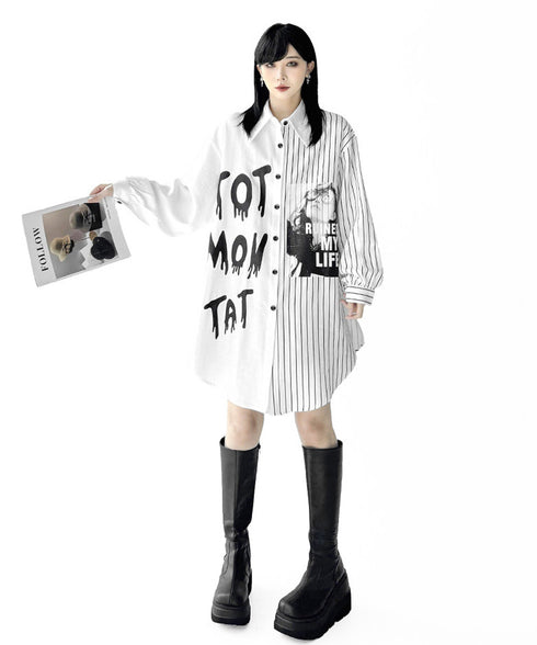 Split Print Stripe Shirt