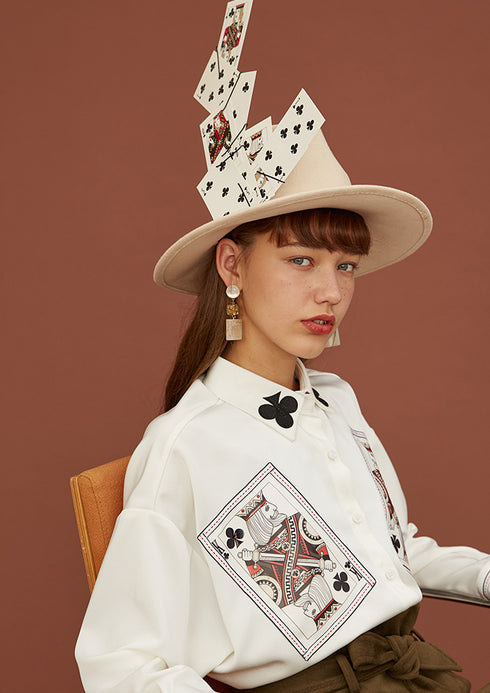 Card Print Collar Blouse