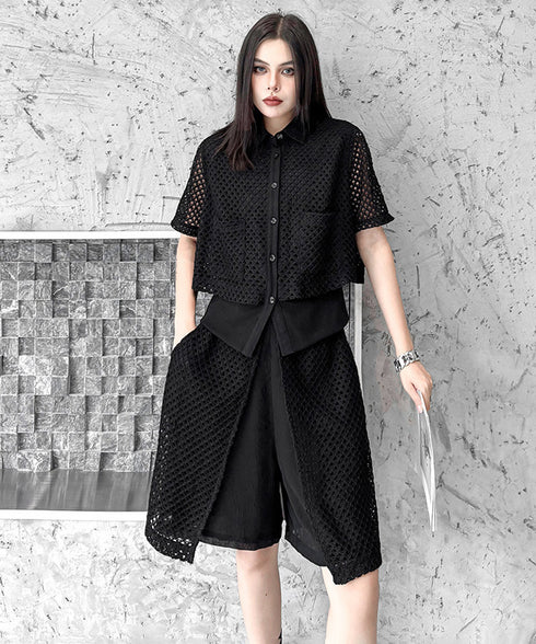 Mesh Layer Blouse & Shorts Co-ord