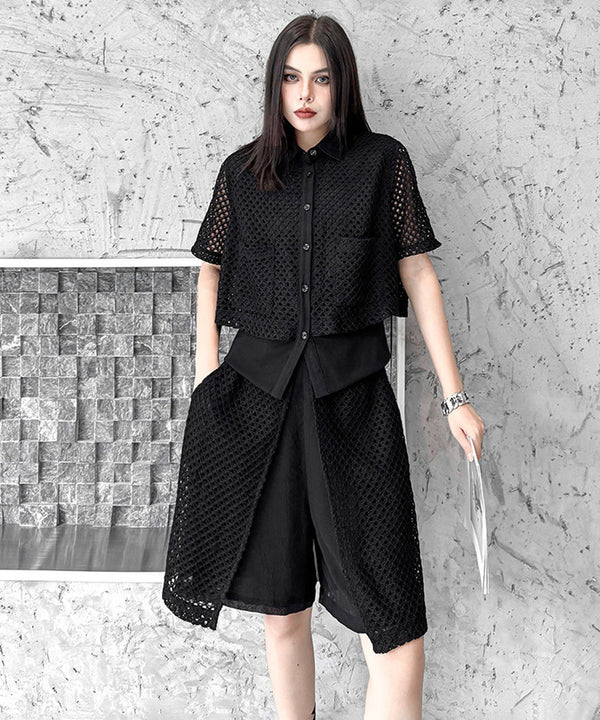 Mesh Layer Blouse & Shorts Co-ord