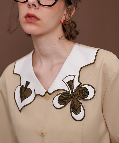 Card Motif Collar Blouse