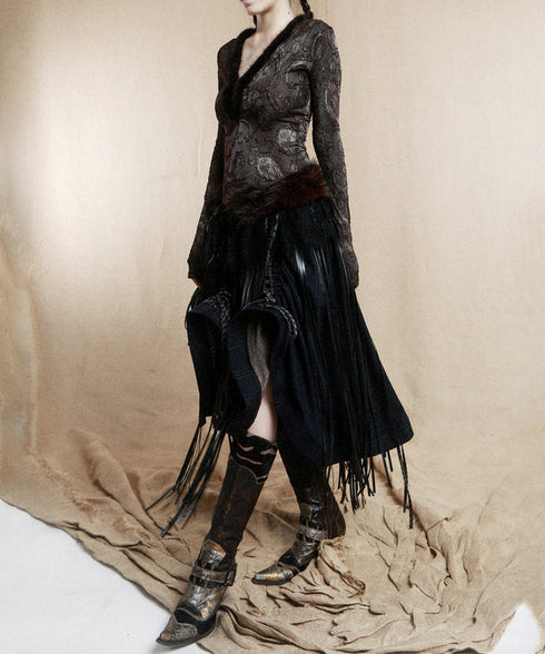 Faux Fur Fringe Wrap Skirt