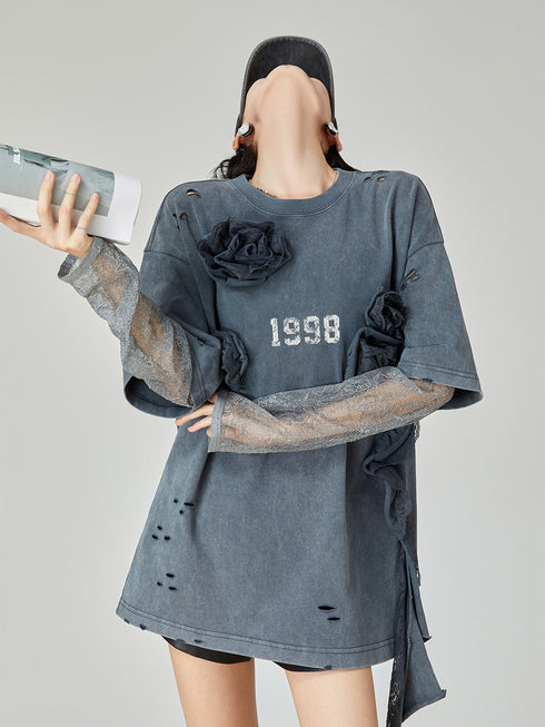 Lace Layered Distressed Top