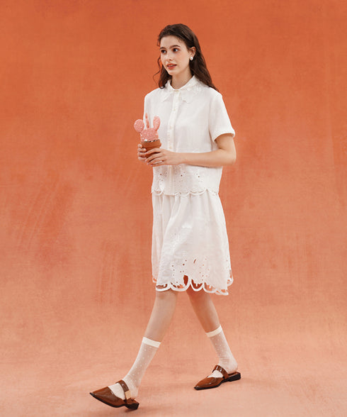 Scallop Embroidered Flare Skirt