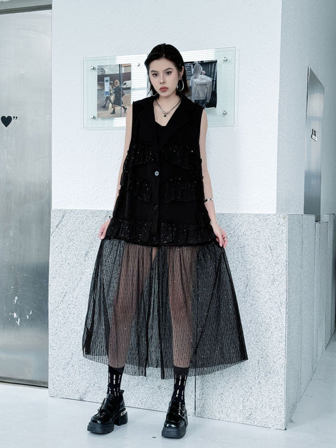 Frill Mesh Layered Vest