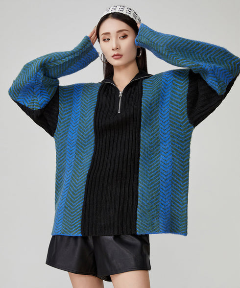 Chevron Zip Knit Top