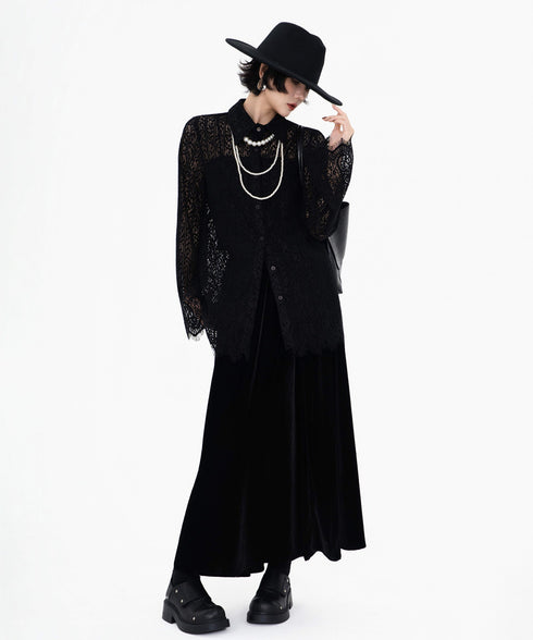 Lace Pattern Sheer Blouse