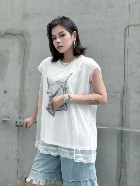 Mesh Overlay Graphic Tank