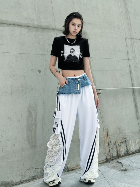 Hybrid Denim Lace Track Pants