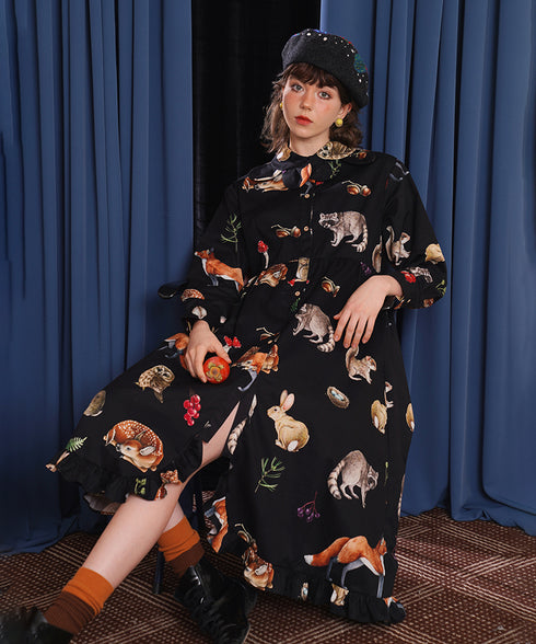 Forest Animal Printed Dress