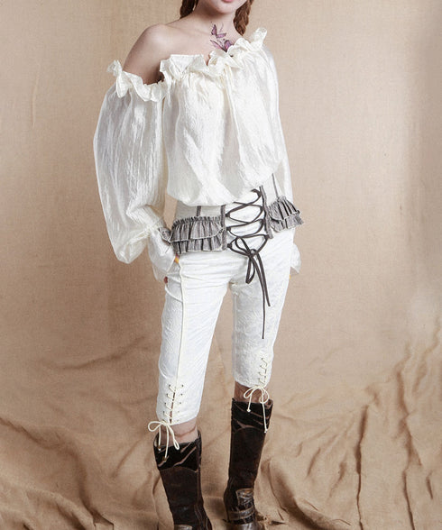 Ornate Lace-Up Cropped Pants