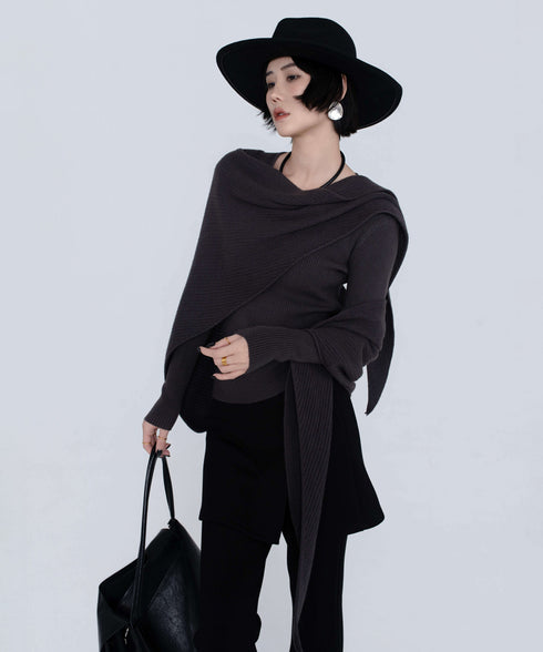 Rib Knit Top&Wrap Scarf Co-ord