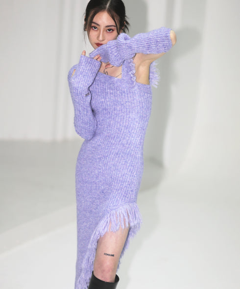 Fringe One-Sleeve Knit Dress