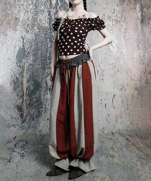 Stripe Gather Balloon Pants