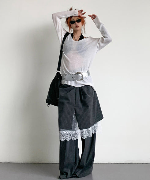 Pinstripe Lace Layered Pants