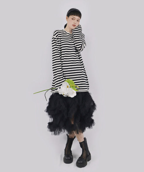 Ribbon Cuff Stripe Top