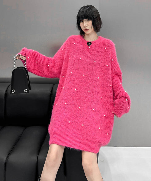 Pearl Accent Fuzzy Sweater