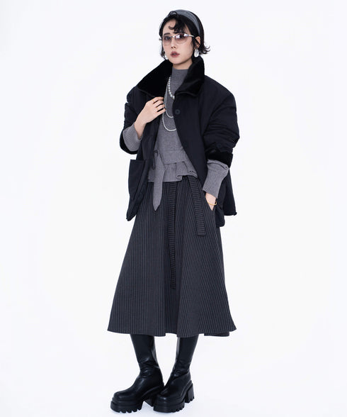 Pinstripe Flared Midi Skirt