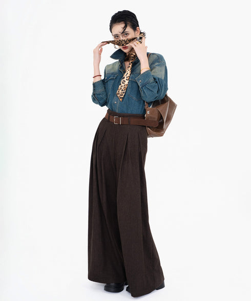 Wool Blend Wide Pleated Pants