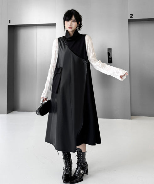 Mock Neck Overlay Pocket Dress