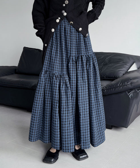 Tiered Check Flare Skirt