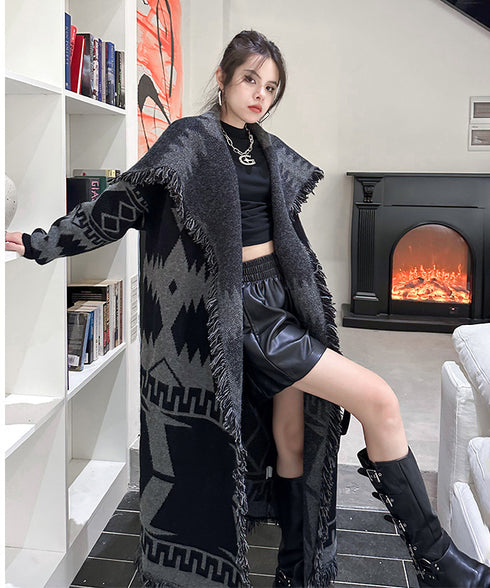 Fringe Pattern Long Coat