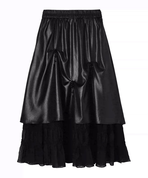 Glossy Gather Lace Hem Maxi Skirt