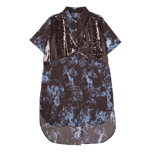 Sequin Deer Print Shirt Dress