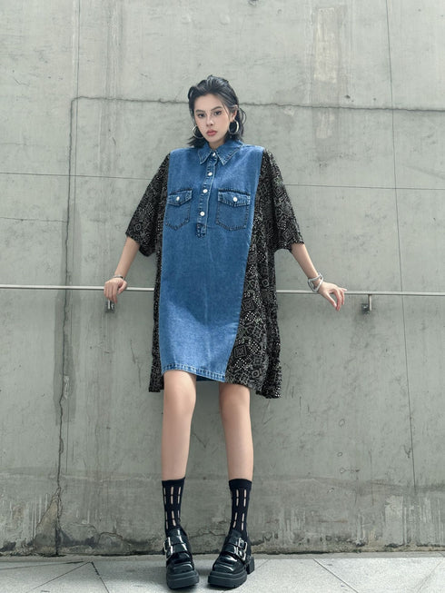 Panel Mix Denim Dress