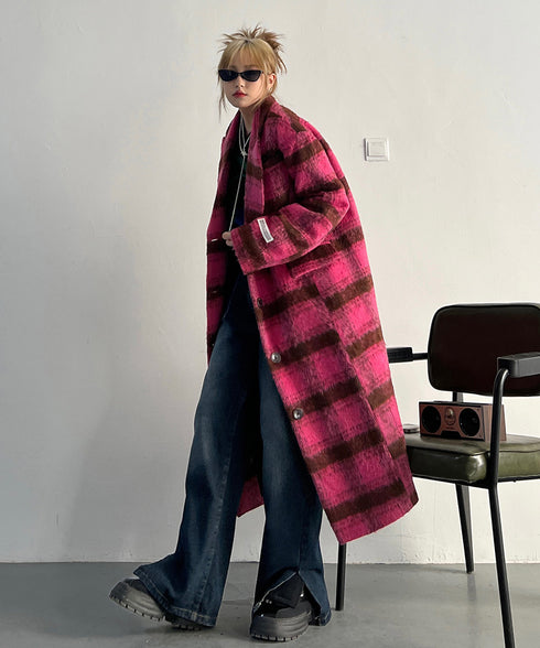 Brushed Check Long Coat