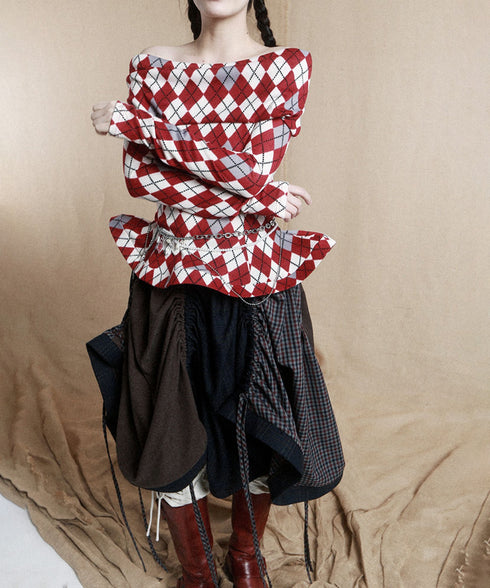 Argyle Off-Shoulder Fit Top