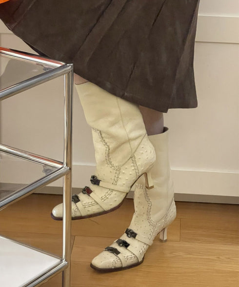 Whipstitch Buckle Boots