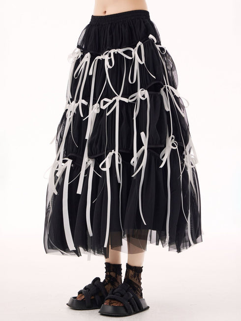 Ribbon Layered Mesh Skirt