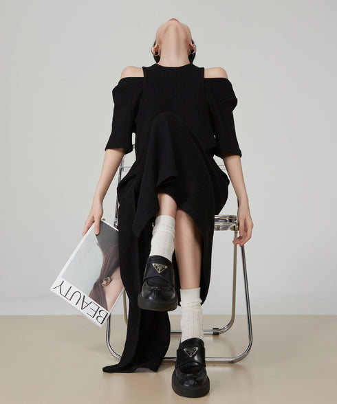 Shoulder-Slit Rib Dress