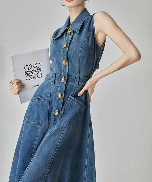 Back Cut Denim Dress