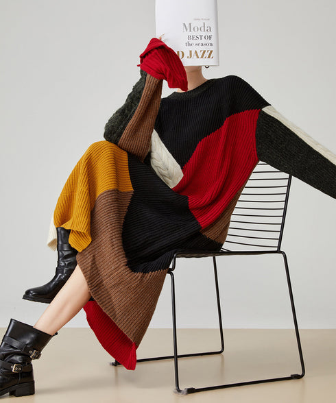 Patchwork Cable Knit Dress