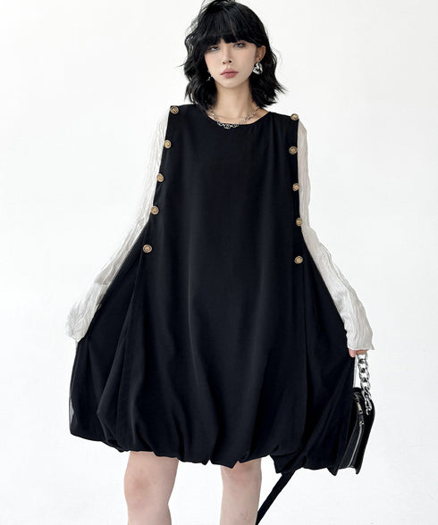 Side Button Balloon Dress