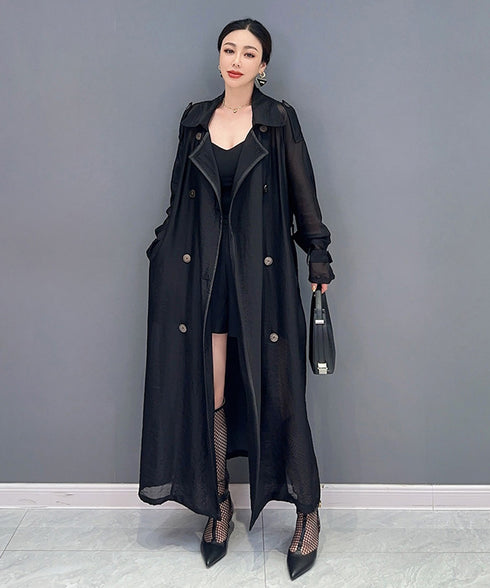 Sheer Belted Long Cardigan