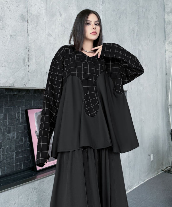 Grid Layered Contrast Top