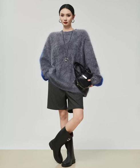 Soft Fuzzy Contrast Sleeve Top