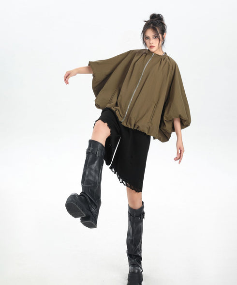 Balloon Sleeve Zip Jacket