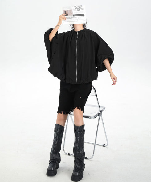Balloon Sleeve Zip Jacket